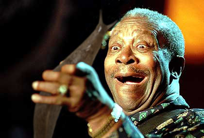 U.S. bluesman B.B. King during his performance at the 'Blues Night' of the 31st Montreux Jazz Festival, Switzerland, Tuesday night, July 8, 1997. (AP Photo/Keystone/Patrick Aviolat)